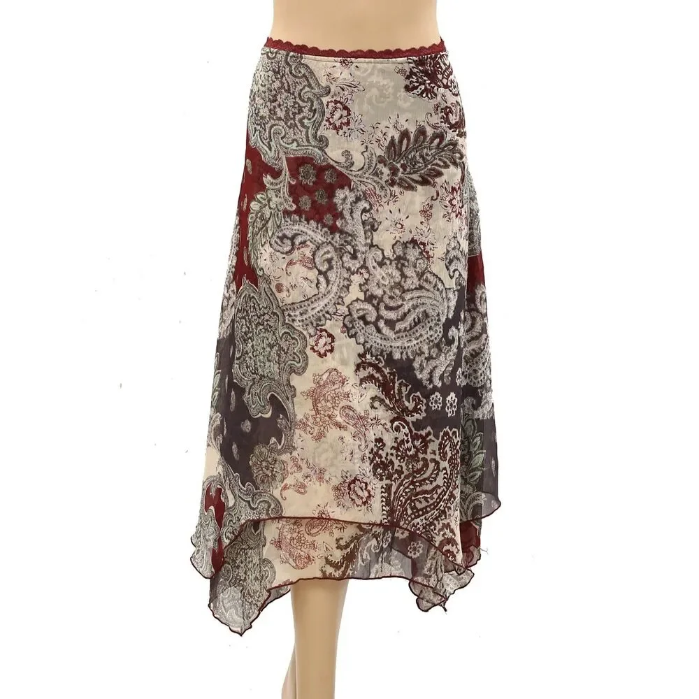 Free People Floral Printed Midi Skirt Multicolor Asymmetrical Beach L 287008